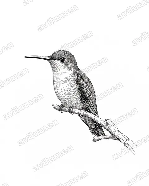 Illustration im Stil Tusche: Bronzekopfamazilie (Amazilia candida)