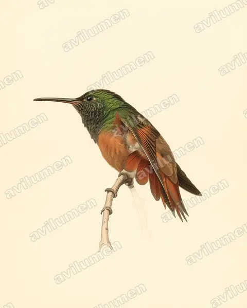 Illustration im Stil Historische Tafel: Braunbauchamazilie (Amazilia castaneiventris)