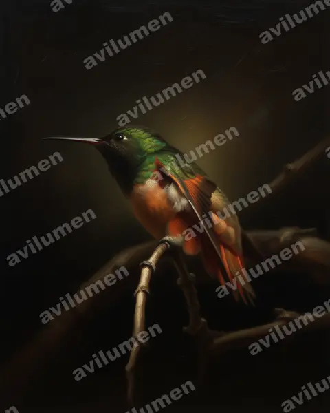 Illustration im Stil Öl: Braunbauchamazilie (Amazilia castaneiventris)