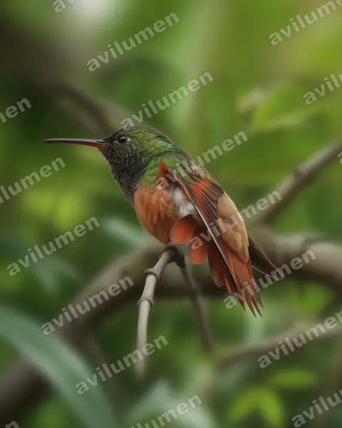 Illustration im Stil Realistisch: Braunbauchamazilie (Amazilia castaneiventris)