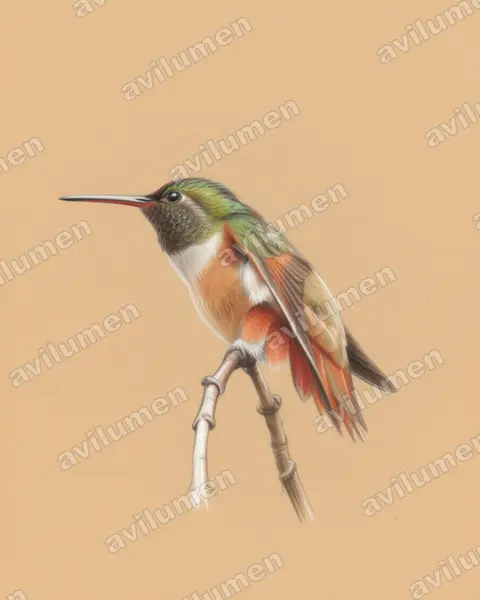 Illustration im Stil Buntstift: Braunbauchamazilie (Amazilia castaneiventris)
