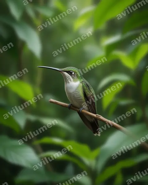 白腹蜂鸟（Amazilia chionogaster）的写实插画