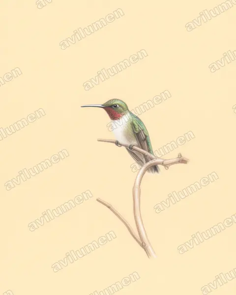 白腹蜂鸟（Amazilia chionogaster）的彩色铅笔插画