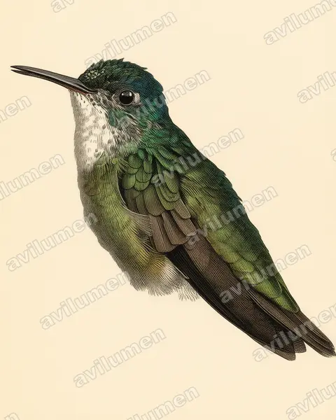 Illustration Planche ancienne : Amazilia cyanocephala (Ariane à couronne azur)