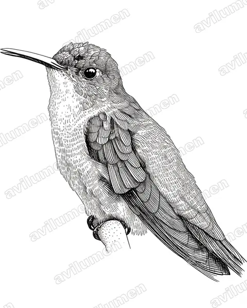 Illustration Encre : Amazilia cyanocephala (Ariane à couronne azur)