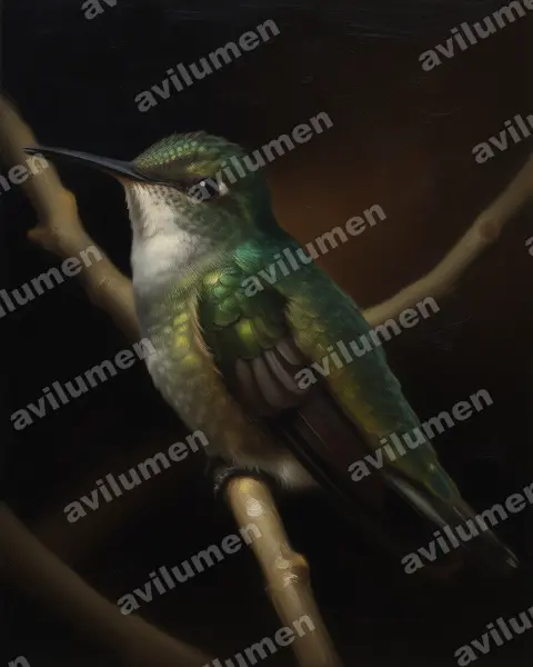 Illustration Huile : Amazilia cyanocephala (Ariane à couronne azur)