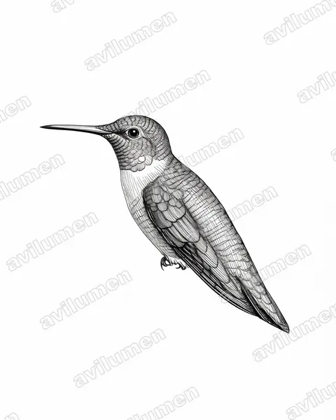 蓝尾蜂鸟（Amazilia cyanura）的钢笔墨线插画