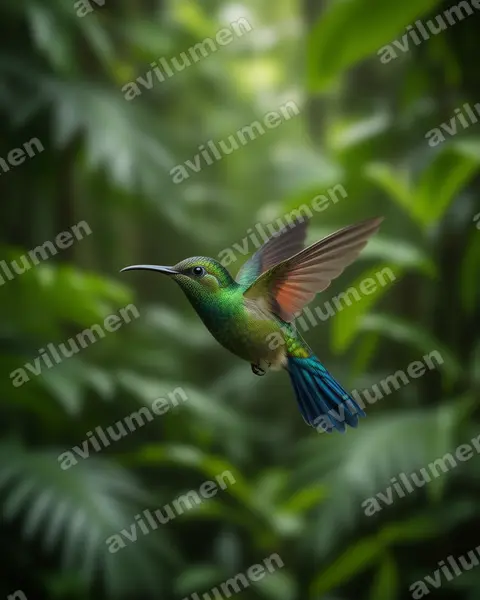 蓝尾蜂鸟（Amazilia cyanura）的写实插画