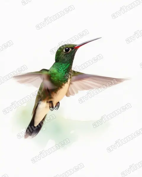 辉喉蜂鸟（Amazilia fimbriata）的水彩插画