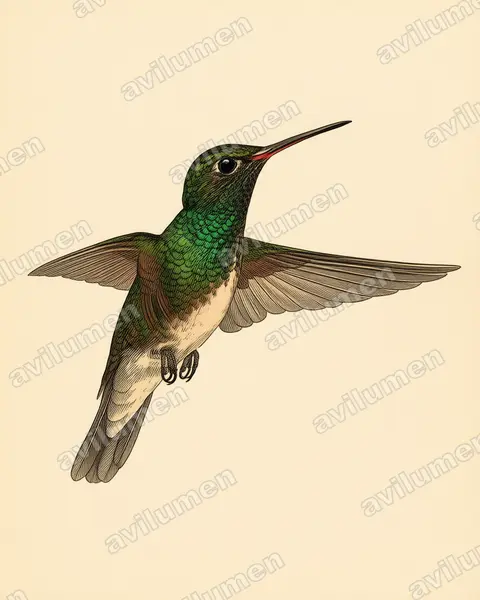 辉喉蜂鸟（Amazilia fimbriata）的古典图版插画