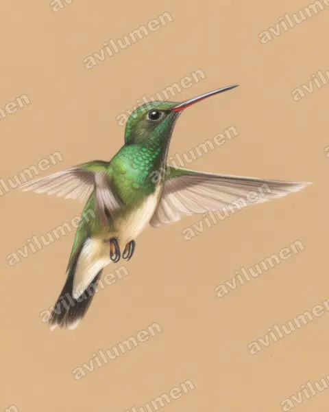 辉喉蜂鸟（Amazilia fimbriata）的彩色铅笔插画