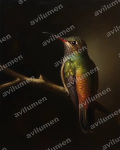 Ilustración en Óleo: Amazilia hoffmanni (Saucerottia hoffmanni)