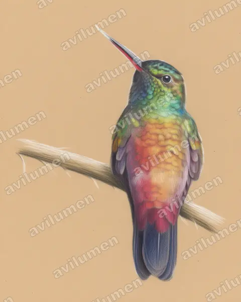 Ilustración en Lápiz de color: Amazilia hoffmanni (Saucerottia hoffmanni)