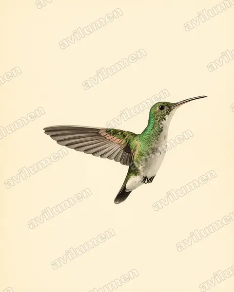 Illustration Planche ancienne : Amazilia leucogaster (Ariane vert-doré)