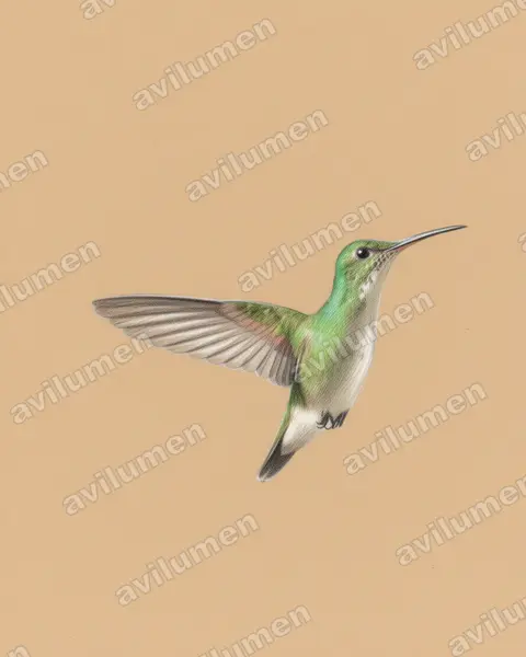Illustration Crayon de couleur : Amazilia leucogaster (Ariane vert-doré)