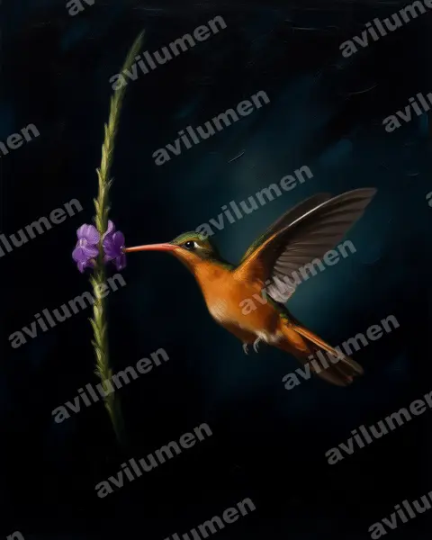 桂红蜂鸟（Amazilia rutila）的油画插画