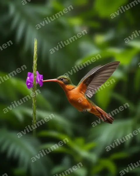 桂红蜂鸟（Amazilia rutila）的写实插画