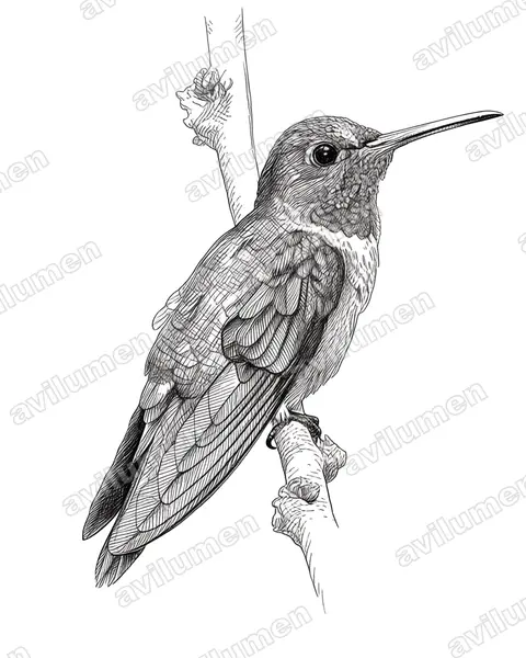Illustration Encre : Amazilia tzacatl (Ariane à ventre gris)