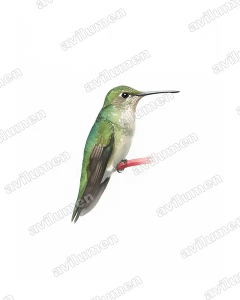 Watercolor illustration: Amazilia viridicauda (Green-and-white hummingbird)