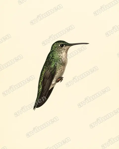 Vintage plate illustration: Amazilia viridicauda (Green-and-white hummingbird)