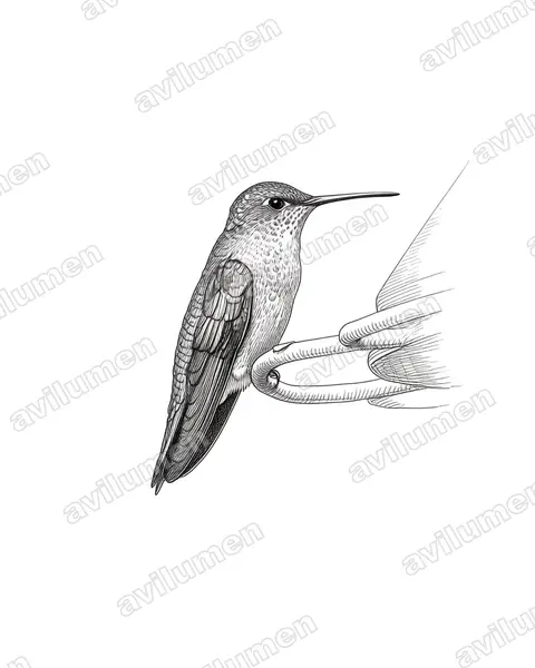 Ink illustration: Amazilia viridicauda (Green-and-white hummingbird)