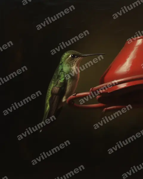 Oil illustration: Amazilia viridicauda (Green-and-white hummingbird)