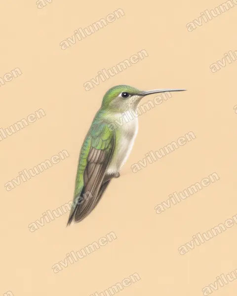 Colored pencil illustration: Amazilia viridicauda (Green-and-white hummingbird)
