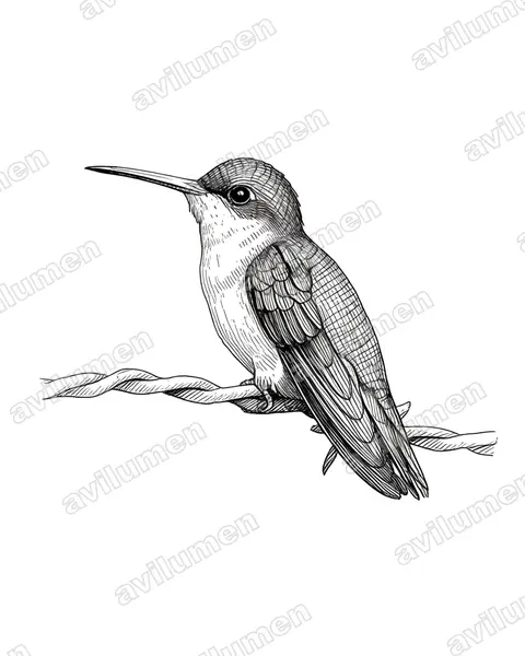 Ink illustration: Amazilia wagneri (Cinnamon-sided hummingbird)