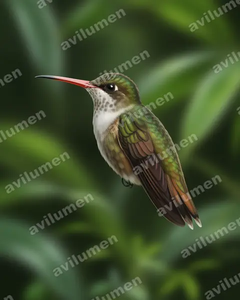 Realistic illustration: Amazilia wagneri (Cinnamon-sided hummingbird)