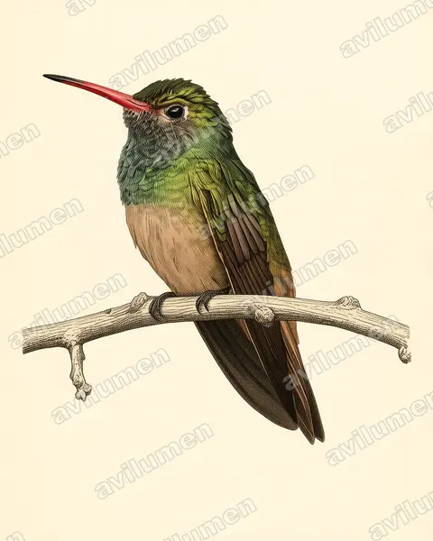 Illustration im Stil Historische Tafel: Fahlbauchamazilie (Amazilia yucatanensis)
