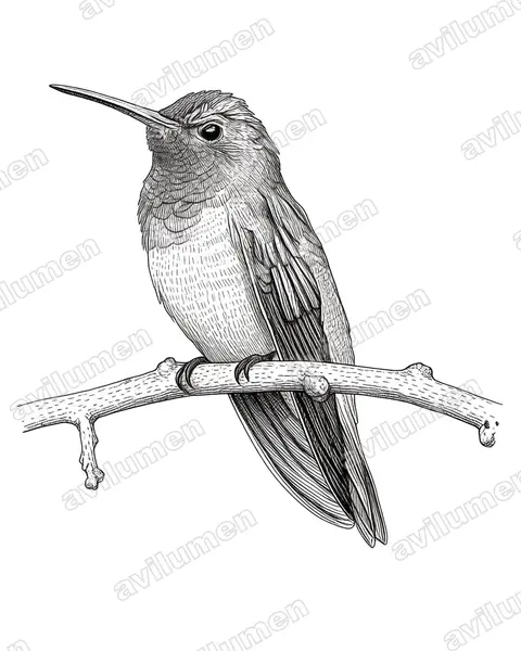 Illustration im Stil Tusche: Fahlbauchamazilie (Amazilia yucatanensis)