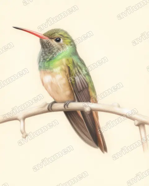 Illustration im Stil Buntstift: Fahlbauchamazilie (Amazilia yucatanensis)