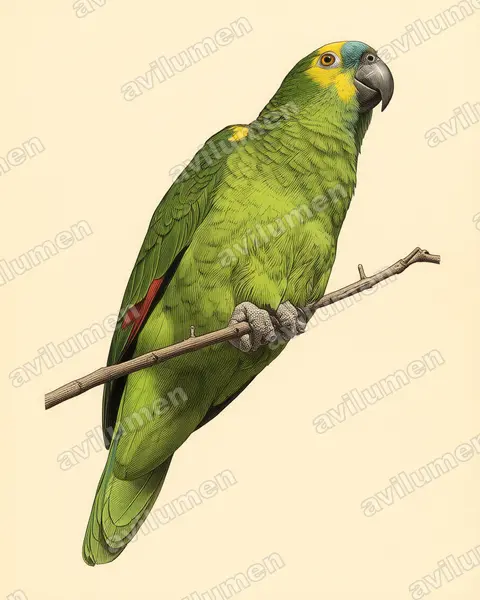 Illustration im Stil Historische Tafel: Blaustirnamazone (Amazona aestiva)