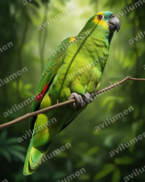 Illustration im Stil Realistisch: Blaustirnamazone (Amazona aestiva)