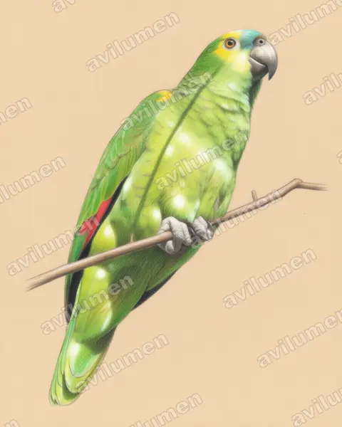 Illustration im Stil Buntstift: Blaustirnamazone (Amazona aestiva)