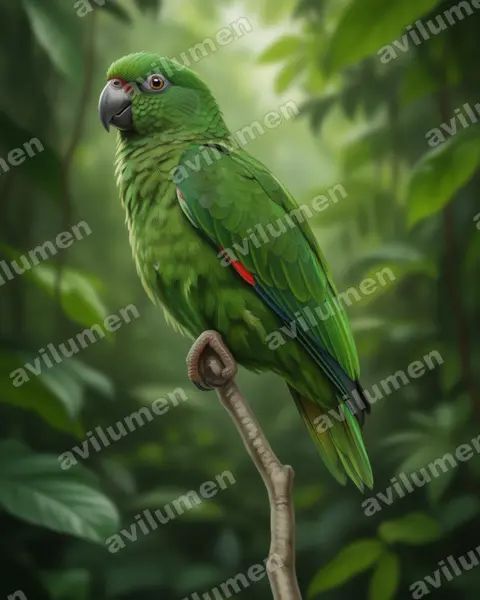 黑嘴亚马逊鹦鹉（Amazona agilis）的写实插画
