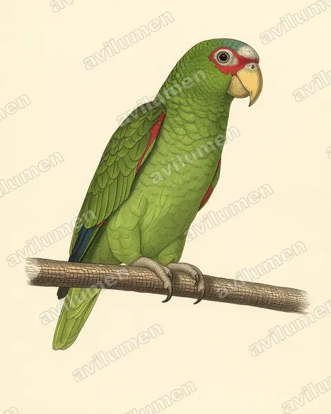 白额亚马逊鹦鹉（Amazona albifrons）的古典图版插画