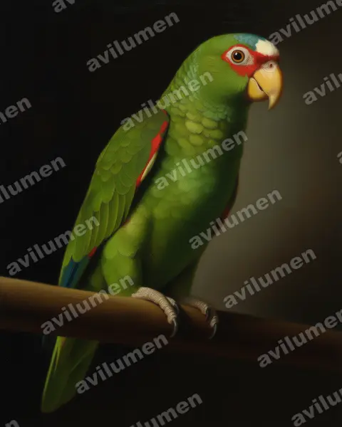 白额亚马逊鹦鹉（Amazona albifrons）的油画插画