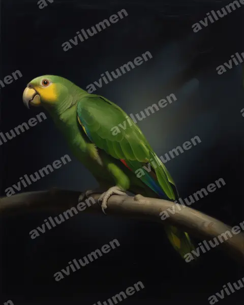 橙翅亚马逊鹦鹉（Amazona amazonica）的油画插画