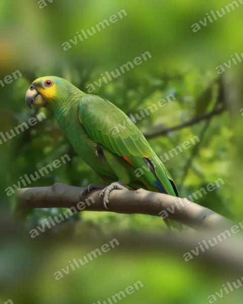 橙翅亚马逊鹦鹉（Amazona amazonica）的写实插画