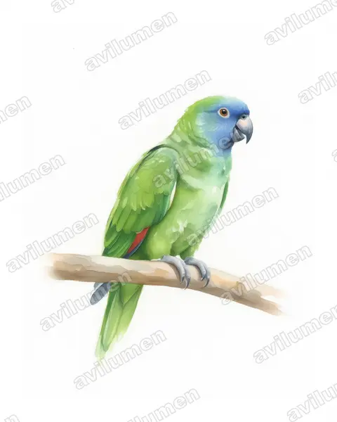 Ilustración en Acuarela: Amazona arausiaca (Amazona gorgirroja​)