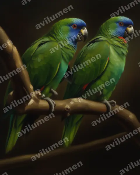 Ilustración en Óleo: Amazona arausiaca (Amazona gorgirroja​)