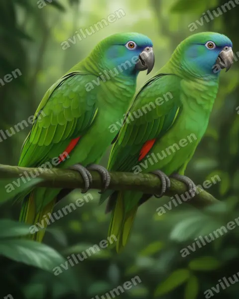 Ilustración en Realista: Amazona arausiaca (Amazona gorgirroja​)