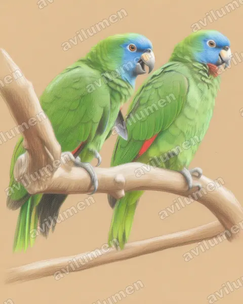 Ilustración en Lápiz de color: Amazona arausiaca (Amazona gorgirroja​)