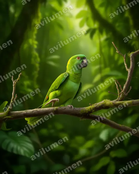 Realistic illustration: Amazona auropalliata (Yellow-naped Amazon)
