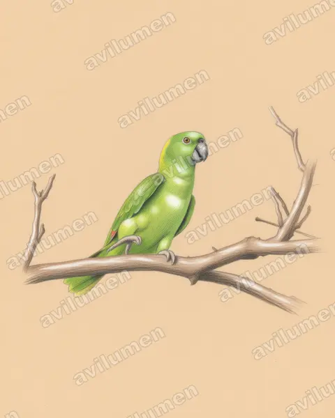 Colored pencil illustration: Amazona auropalliata (Yellow-naped Amazon)