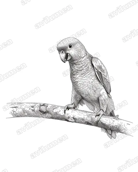 Illustration im Stil Tusche: Gelbwangenamazone (Amazona autumnalis)