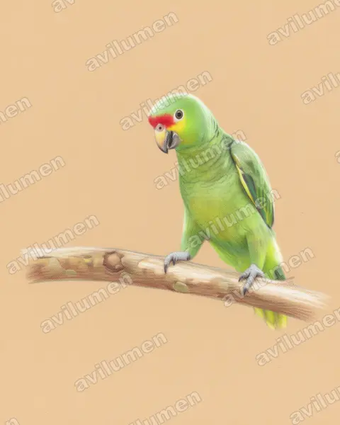 Illustration im Stil Buntstift: Gelbwangenamazone (Amazona autumnalis)