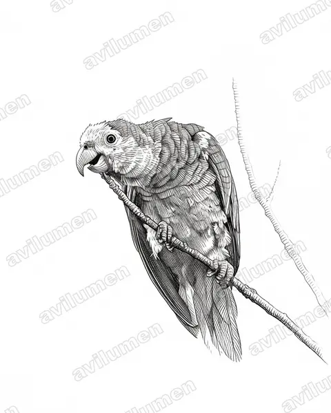 Ilustración en Tinta: Amazona barbadensis (Loro de hombros amarillos)