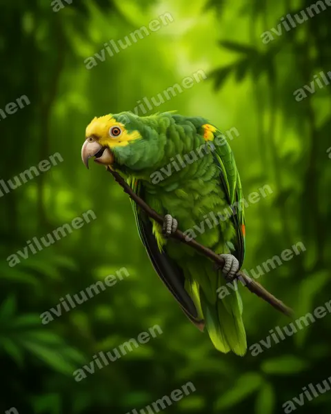 Ilustración en Realista: Amazona barbadensis (Loro de hombros amarillos)